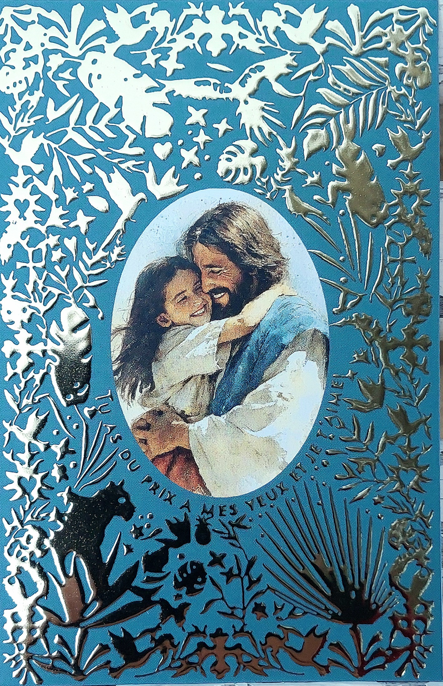 Image fête de la foi en dorure : Rencontre Jésus et petite fille