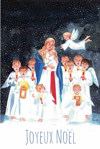 Carte de voeux chrétienne : Marie et le coeur des anges