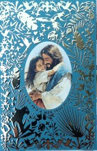 Image fête de la foi en dorure : Rencontre Jésus et petite fille 