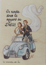 Image souvenir pour un mariage : "En route sous le regard de Dieu"