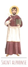 Saint Alphonse illustration au format signet avec vie du saint au verso
