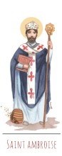 Saint Ambroise illustration au format signet avec vie du saint au verso
