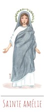 Sainte Amelie illustration au format signet avec vie de la sainte au verso