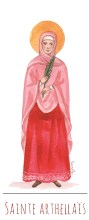 Sainte Arthellais illustration au format signet avec vie de la sainte au verso