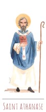 Saint Athanase illustration au format signet avec vie du saint au verso