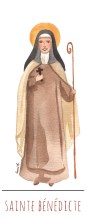 Sainte Benedicte illustration au format signet avec vie de la sainte au verso