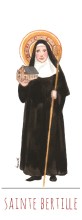 Sainte Bertille illustration au format signet avec vie de la sainte au verso