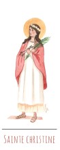 Sainte Christine illustration au format signet avec vie de la sainte au verso