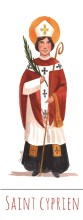 Saint Cyprien illustration au format signet avec vie du saint au verso