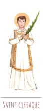 Saint Cyriaque illustration au format signet avec vie du saint au verso