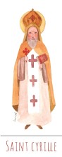 Saint Cyrille illustration au format signet avec vie du saint au verso