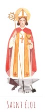 Saint Eloi illustration au format signet avec vie du saint au verso