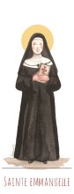 Sainte Emmanuelle illustration au format signet avec vie de la sainte au verso
