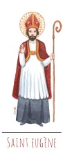 Saint Eugene illustration au format signet avec vie du saint au verso