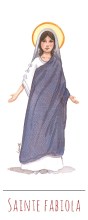 Sainte Fabiola illustration au format signet avec vie de la sainte au verso