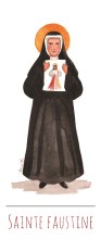 Sainte Faustine illustration au format signet avec vie de la sainte au verso