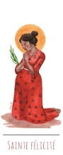 Sainte Felicite illustration au format signet avec vie de la sainte au verso