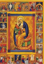 Carte postale Vierge du Rosaire : illustration de l'Abbaye de Flavigny. 