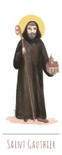 Saint Gauthier illustration au format signet avec vie du saint au verso