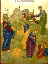 icône représentant le Christ bon pasteur avec brebis sur épaules