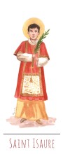 Saint Isaure illustration au format signet avec vie du saint au verso
