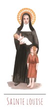 Sainte Louise illustration au format signet avec vie de la sainte au verso