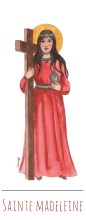 Sainte Madeleine illustration au format signet avec vie de la sainte au verso