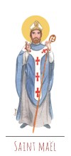 Saint Mael illustration au format signet avec vie du saint au verso