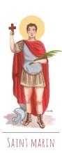 Saint Marin illustration au format signet avec vie du saint au verso