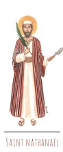 Saint Nathanael illustration au format signet avec vie du saint au verso