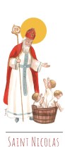 Saint Nicolas illustration au format signet avec vie du saint au verso