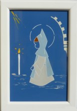 Plaquette  Saint Patron Sainte Florine : Moine avec bougie 