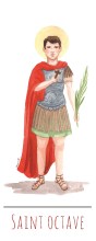 Saint Octave illustration au format signet avec vie du saint au verso