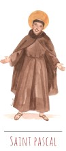 Saint Pascal illustration au format signet avec vie du saint au verso