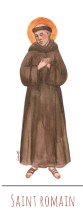 Saint Romain illustration au format signet avec vie du saint au verso