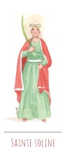 Sainte Soline illustration au format signet avec vie de la sainte au verso
