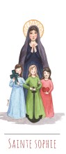 Sainte Sophie illustration au format signet avec vie de la sainte au verso