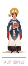 Saint Theophile illustration au format signet avec vie du saint au verso
