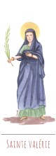 Sainte Valerie illustration au format signet avec vie de la sainte au verso