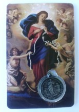 Image de prière plastifiée avec médaille : Marie qui défait les nœuds.
