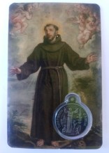 Image de prière plastifiée avec médaille : Prière de Saint François d'Assise.