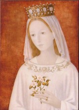 icône représentant Marie couronnée comme la Vierge au rosier