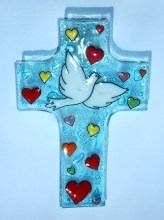 croix cadeau de baptême, confirmation, colombe saint Esprit et coeur