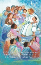 image de baptême et de communion : Jésus avec un enfant à ses cotés, parle à la foule