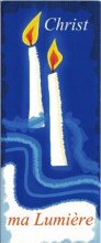image souvenir de Profession de Foi - deux cierges alumés sur fond bleu