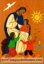 icône naïve représentant Jésus avec les petits enfants