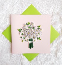carte double bouquet de fleurs blanches en quilling