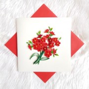 carte double bouquet de fleurs rouges en quilling