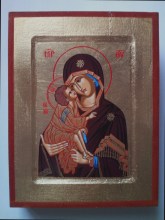icône représentant Marie et l'Enfant Jésus aux nimbes travaillés