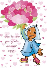 Magnet : Seul l'amour peut garder quelqu'un vivant : Moinette avec un bouquet de coeurs